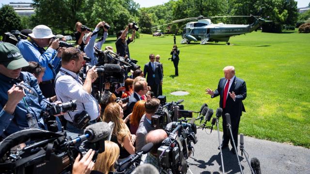 Donald Trump, presidente de Estados Unidos, ante los medios.