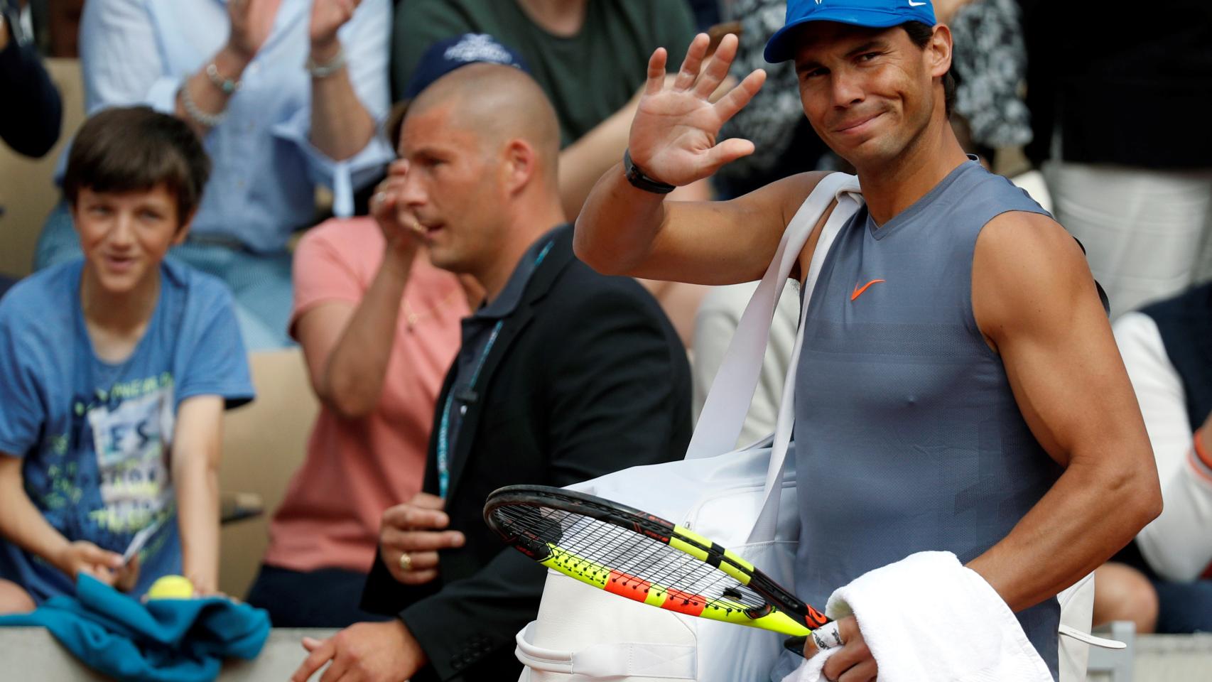 Nadal, durante un entrenamiento en Roland Garros.