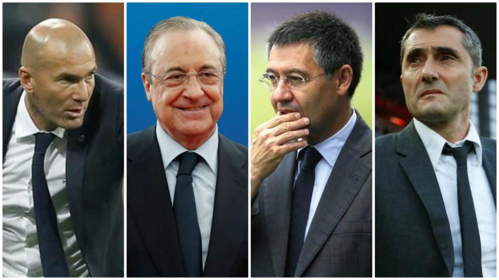 Zidane, Florentino Pérez, Josep María Bartomeu y Valverde.