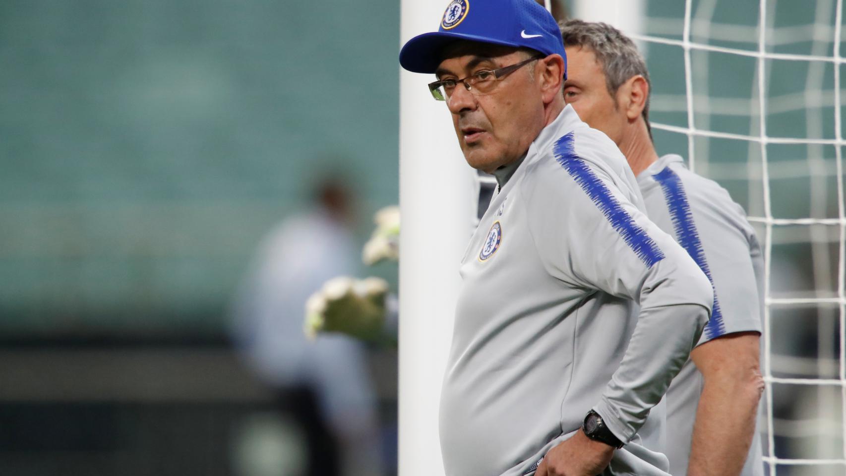 Maurizio Sarri, en el entrenamiento previo a la final de la Europa League