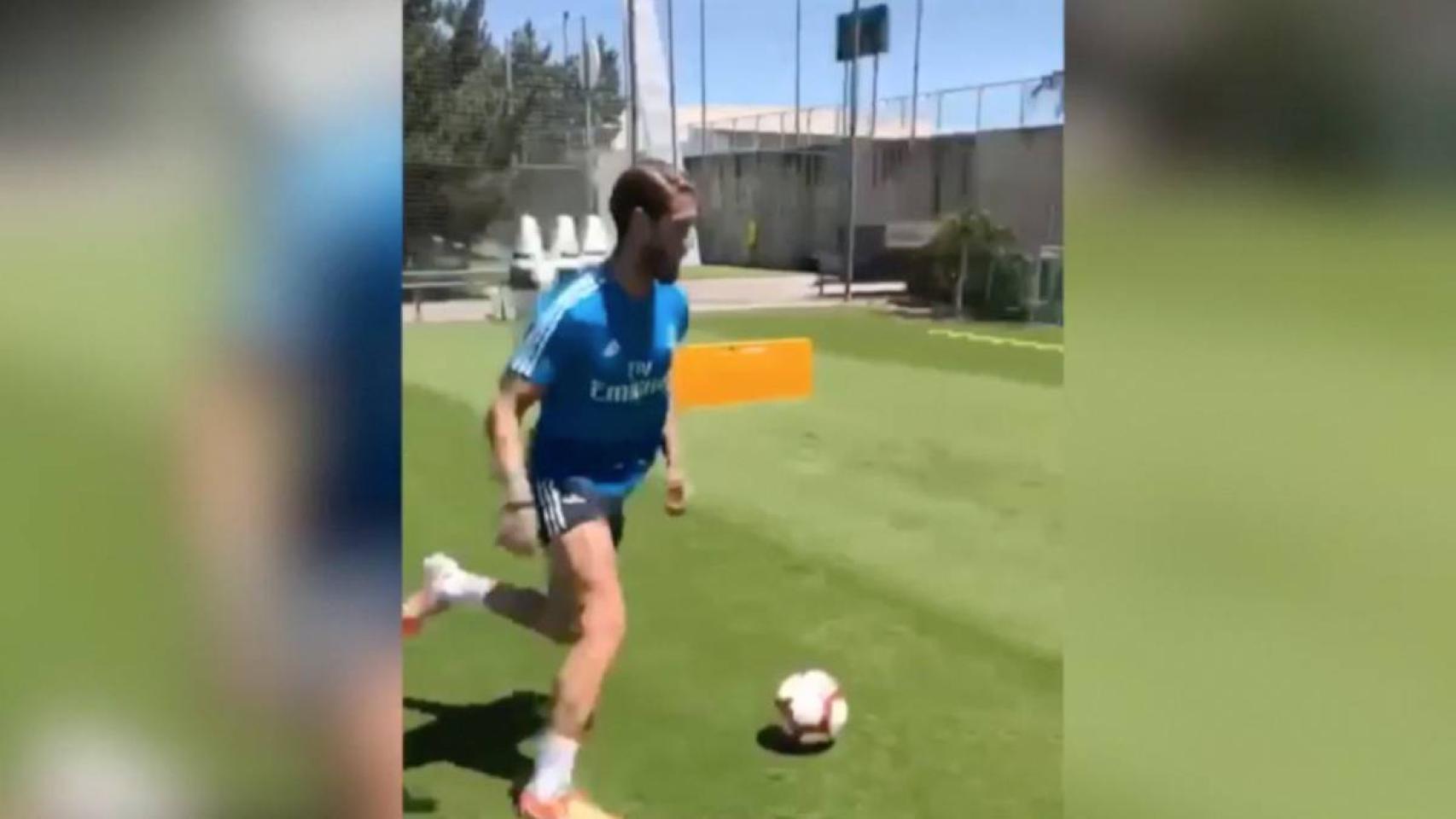 Sergio Ramos, entrenando en Valdebebas