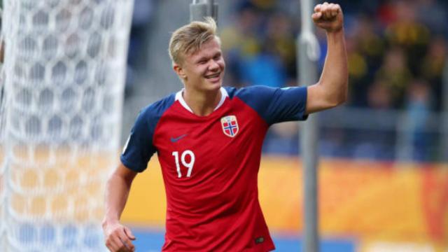 Haland celebra uno de sus nueve goles a Honduras. Foto: Twitter (@SC_ESPN)