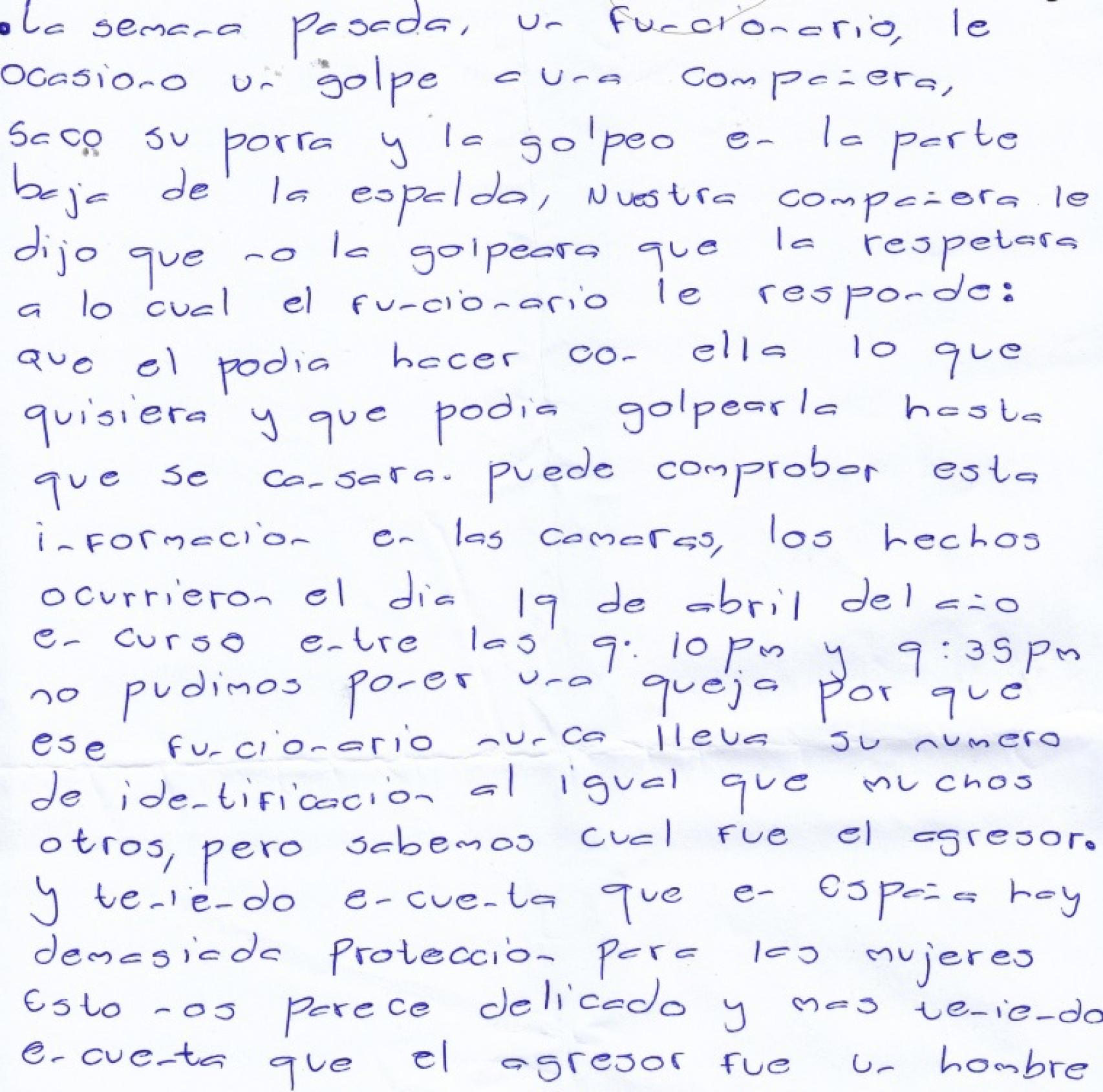 Carta remitida por las internas del CIE al juzgado de control.