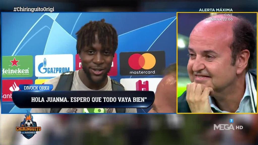 Juanma Rodríguez y Origi, durante El Chiringuito. Foto: Twitter (@elchiringuitotv)