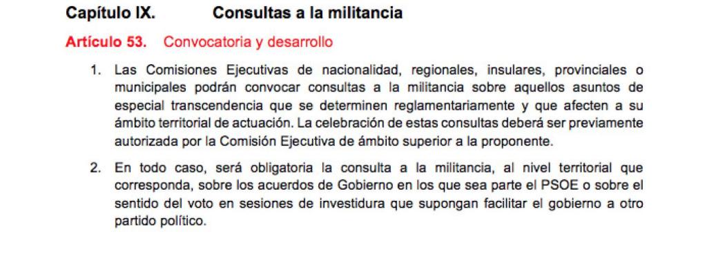 El artículo de los estatutos que obliga al PSOE a hacer una consulta en Navarra.