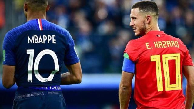 Kylian Mbappé y Eden Hazard, en el Mundial de Rusia 2018. Foto: Twitter (@KMbappe)