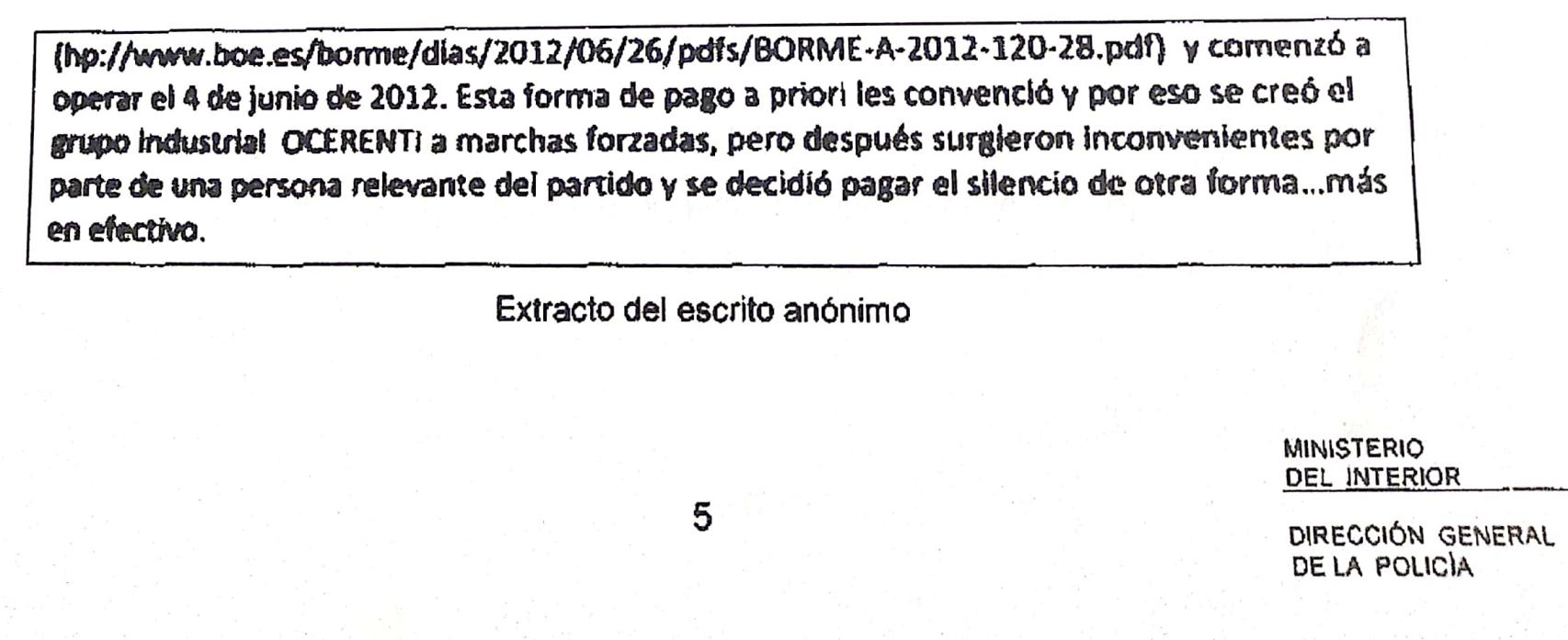 Extracto del manuscrito anónimo remitido al juez José De la Mata.
