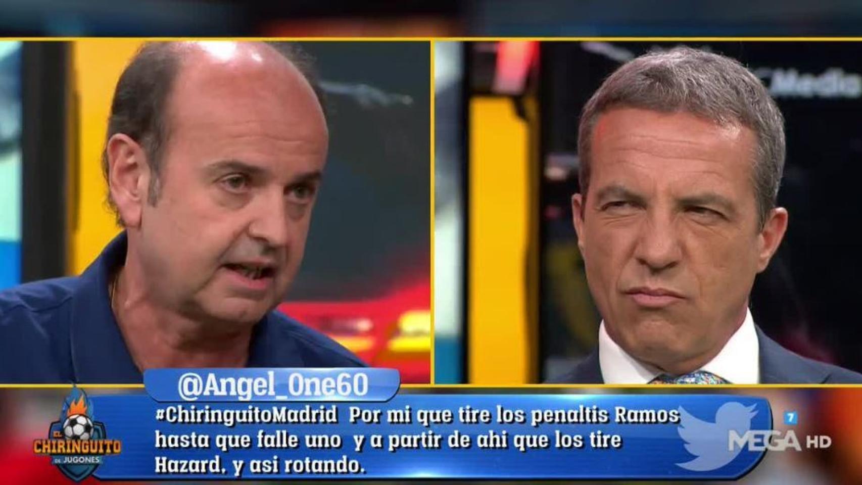 Juanma Rodríguez y Cristobal Soria en El Chiringuito. Foto: Twitter (@elchiringuitotv)