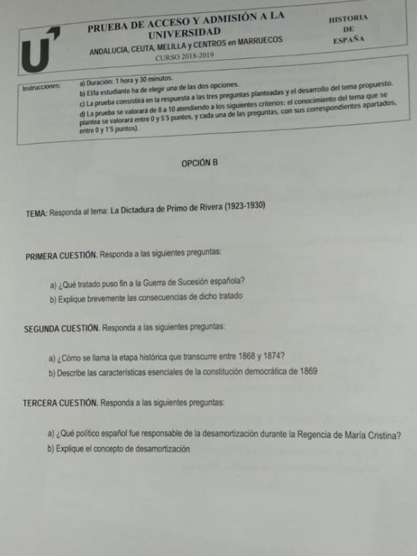 Opción 'B' en Andalucía, Ceuta, Melilla y centros en Marruecos