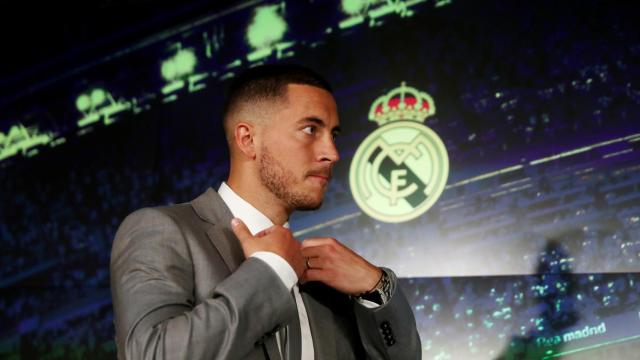 Eden Hazard en la rueda de prensa de su presentación con el Real Madrid