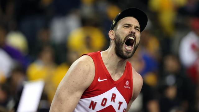 Marc Gasol celebra la victoria de Toronto Raptors en la final de la NBA