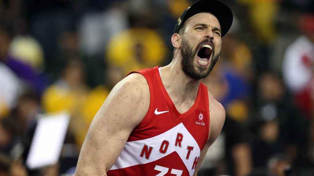 Marc Gasol celebra la victoria de Toronto Raptors en la final de la NBA