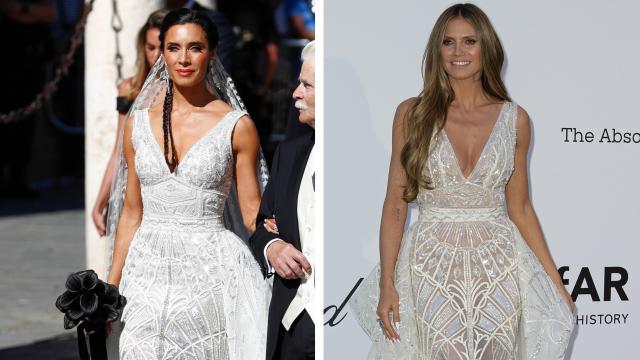 Pilar Rubio y Heidi Klum luciendo el mismo vestido, en un montaje de JALEOS.