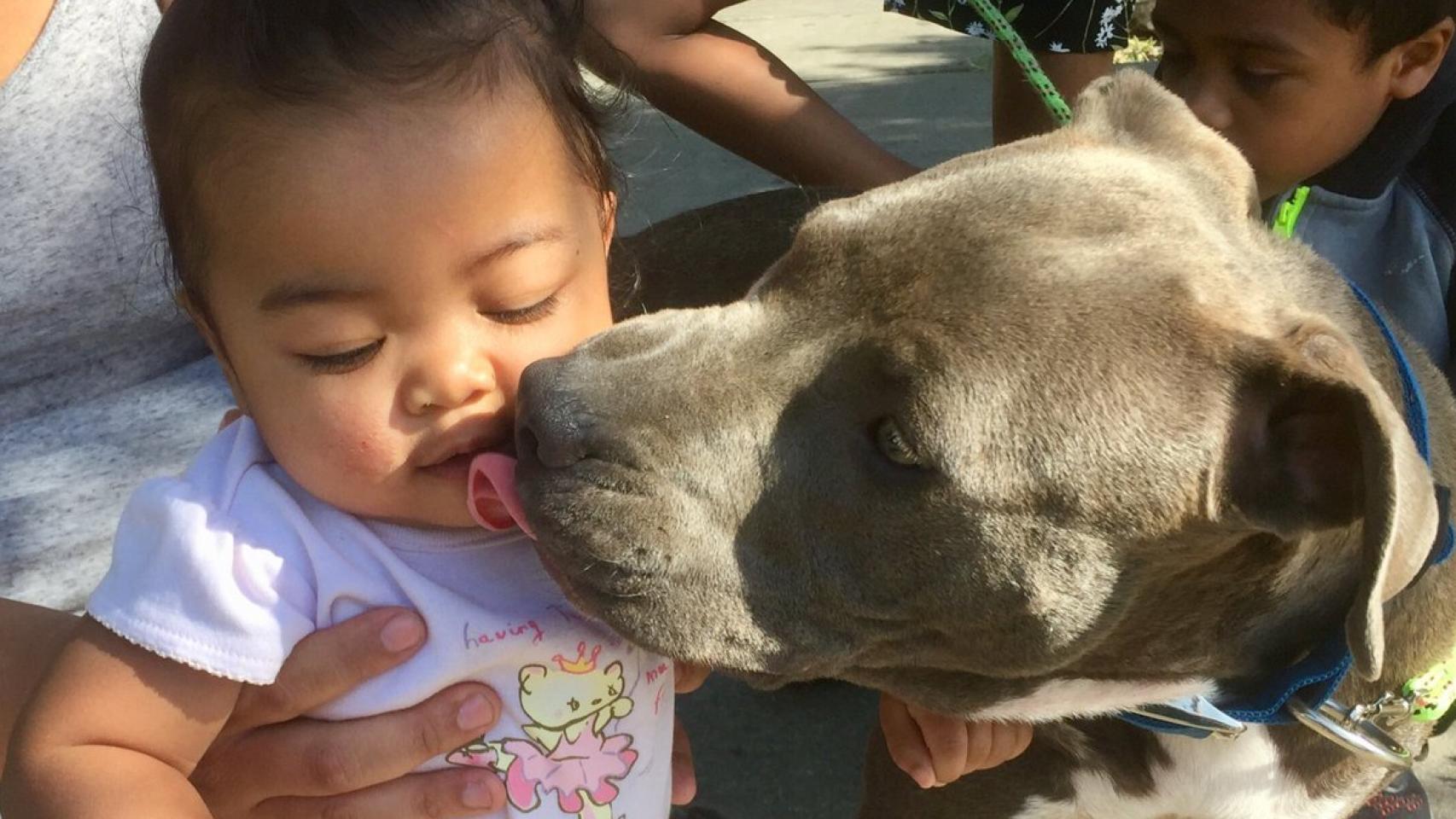 Sasha junto a la niña que salvó de morir, en una foto de @TomMillerKXAN