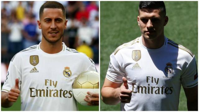 Hazard y Jovic durante sus presentaciones con el Real Madrid.