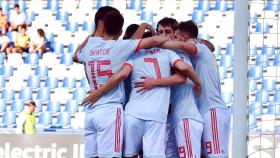 La selección española sub21 celebra un gol ante Bélgica en el Europeo sub21