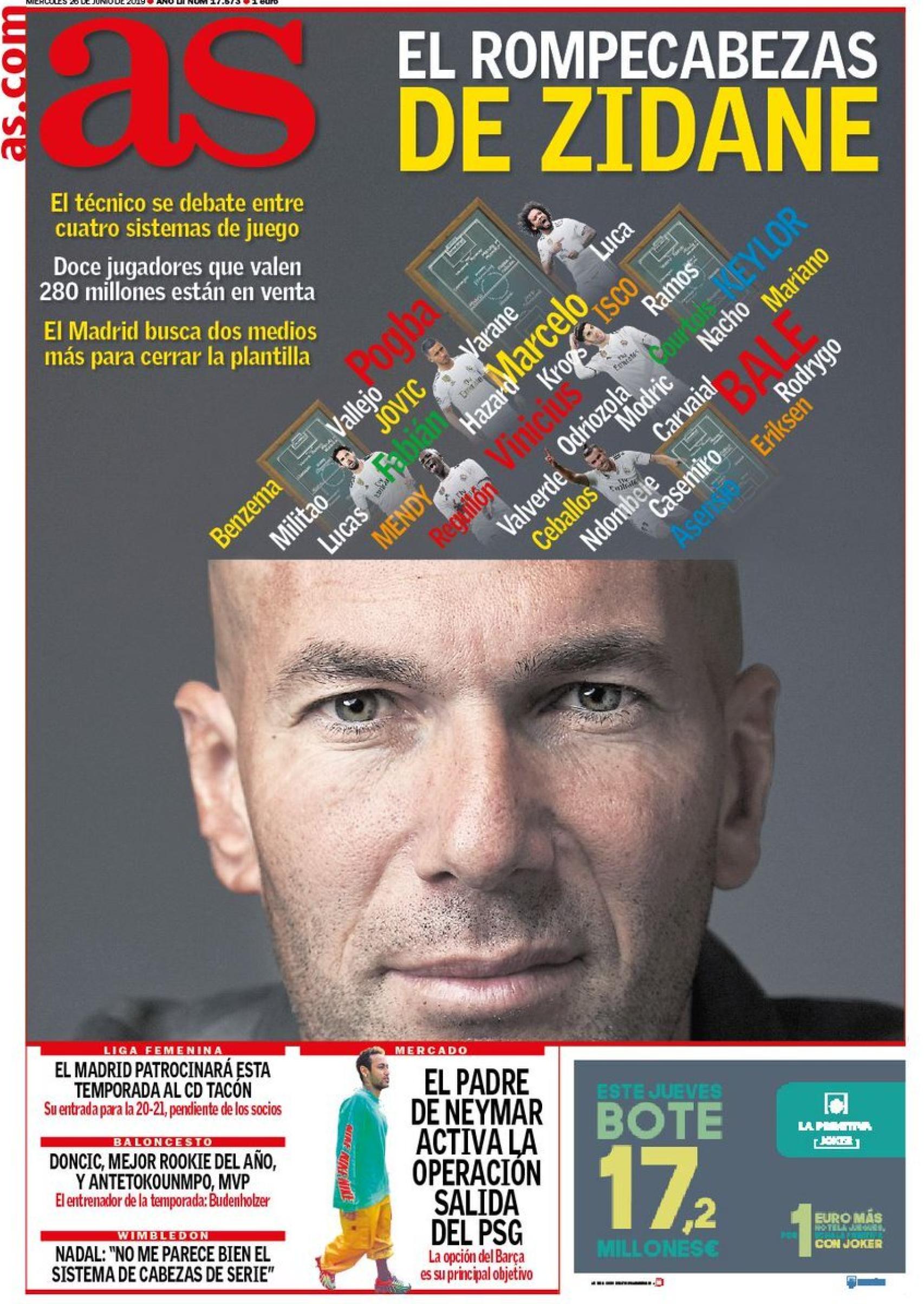 La portada del diario AS (26/06/2019)