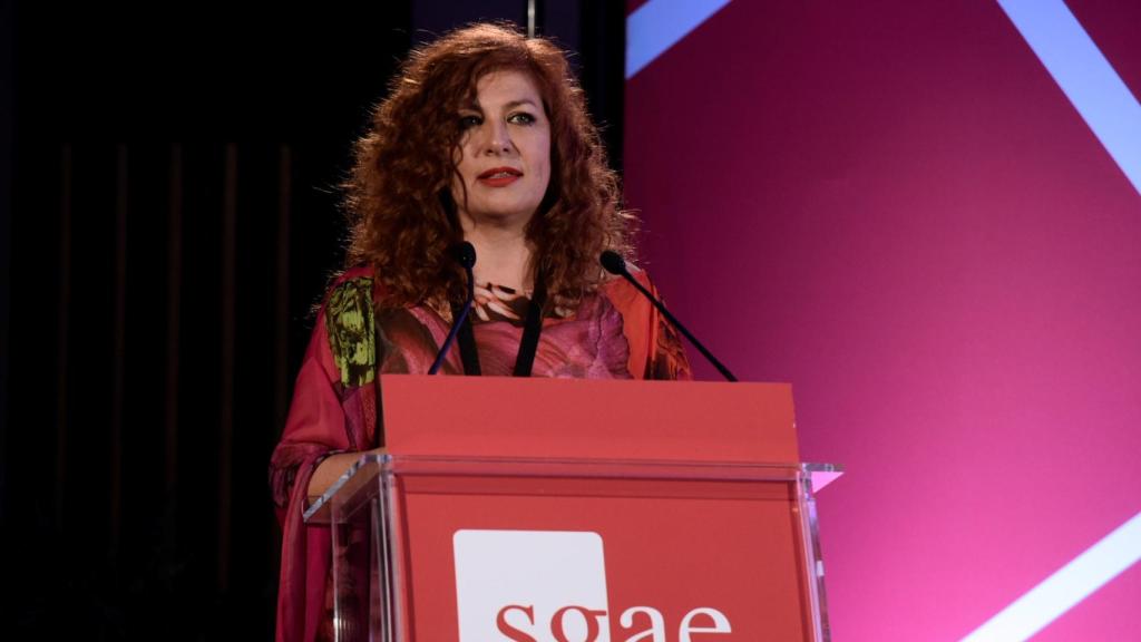 Pilar Jurado, presidenta de la SGAE, durante la asamblea general.