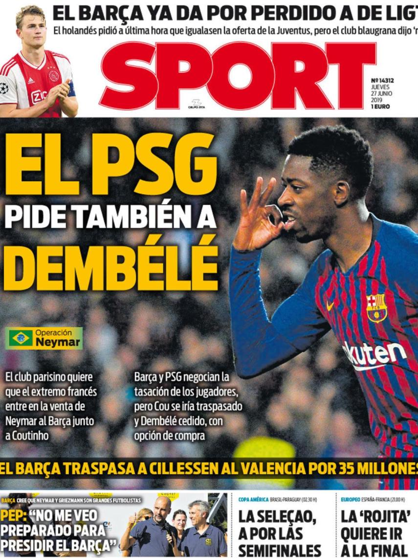 La portada del diario Sport (27/06/2019)