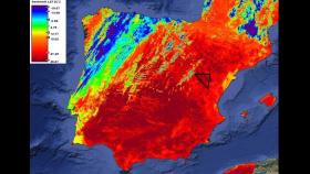 Situación aproximada del 'triangulo del hielo' en la imagen térmica del satélite Copernicus.