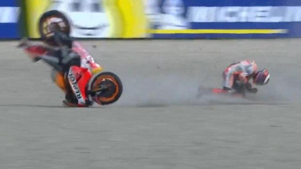 Jorge Lorenzo, en el momento de la caída en la curva 7 del circuito de Assen.