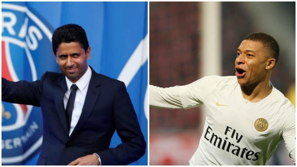 Al-Khelaifi, presidente del PSG, y Mbappé, jugador del equipo.