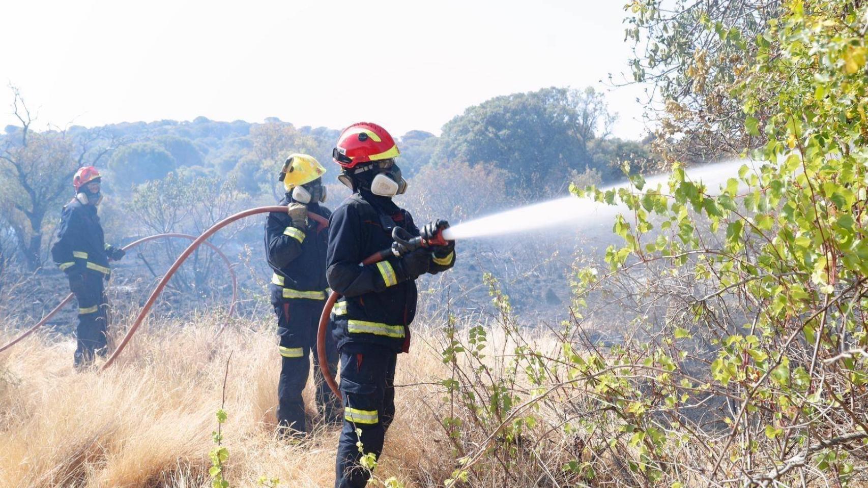 Los bomberos actúan en el incendio de Almorox y Cadalso, entre las provincias de Toledo y Madrid
