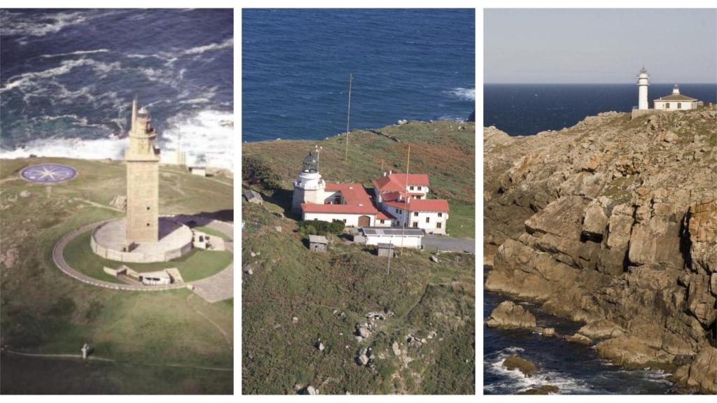 Torre de Hércules, faro de Touriñán y de Estaca de Bares