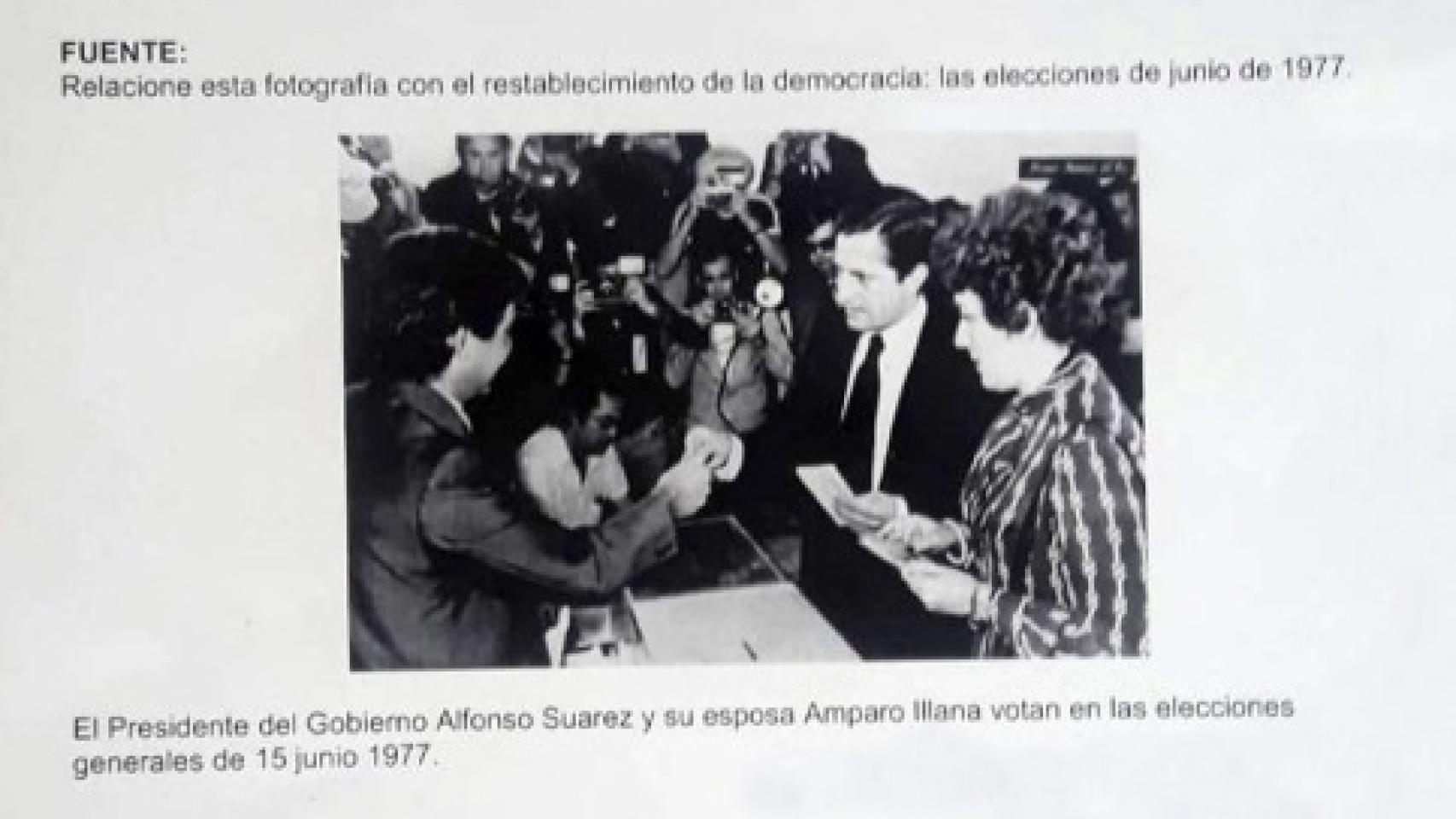 El examen, donde aparece 'Alfonso Suárez' en vez de Adolfo Suárez.