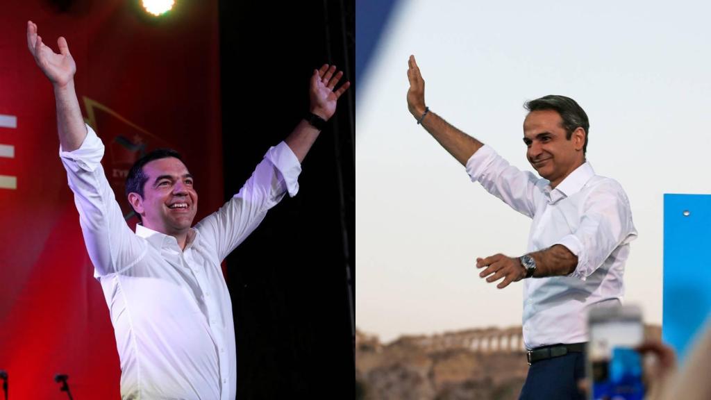 Alexis Tsipras y Kyriakos Mitsotakis durante sus respectivas campañas