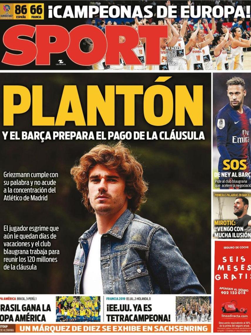 La portada del diario Sport (08/07/2019)