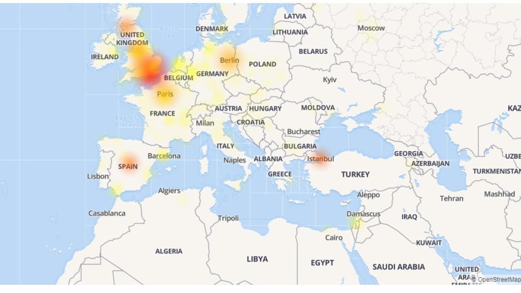 Captura de DownDetector en el que se puede comprobar la situación de incidencias por la caída de Twitter en los distintos países.