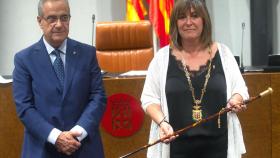 Núria Marín, presidenta de la Diputación de Barcelona, junto a Celestino Corbacho.