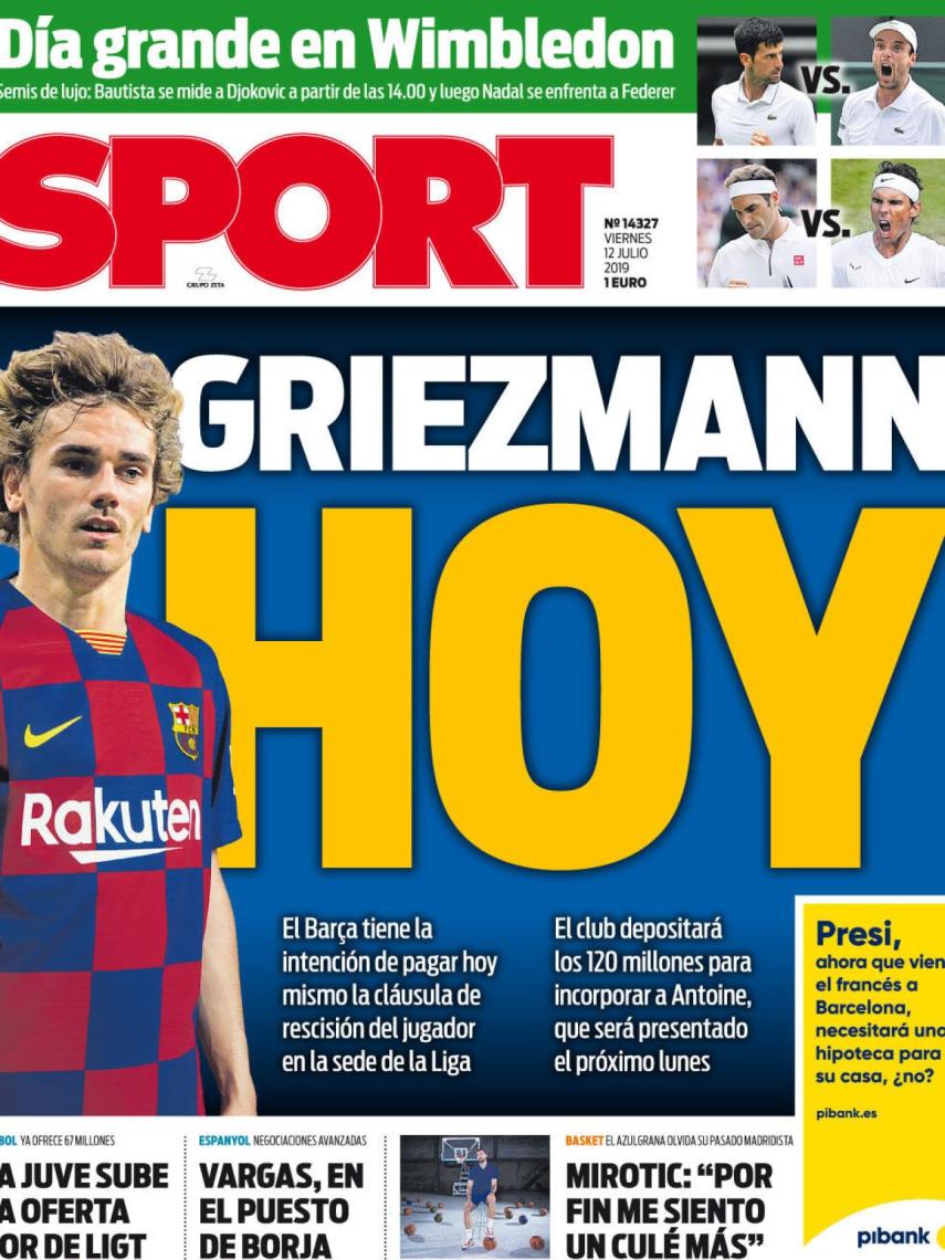La portada del diario Sport (12/07/2019)