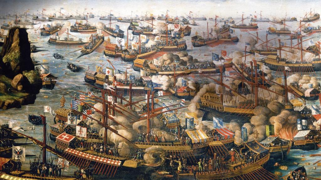 Representación pictórica de la batalla de Lepanto.