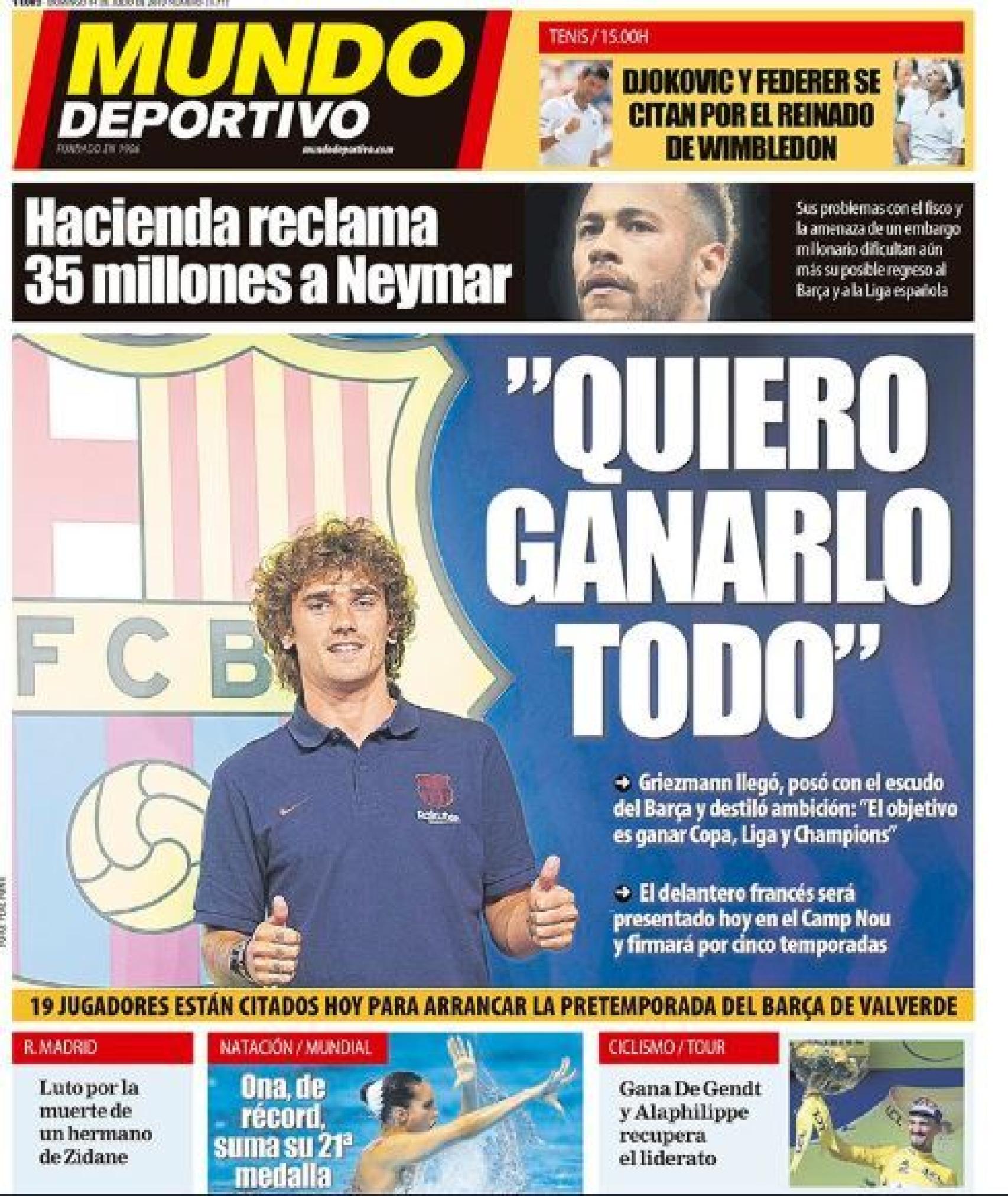 La portada del diario Mundo Deportivo (14/07/19).