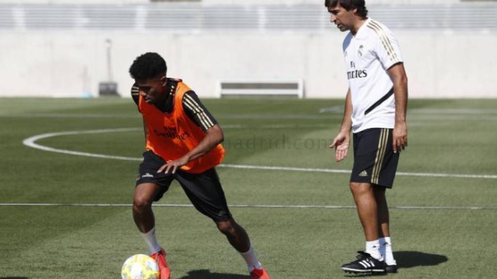 Raúl González, durante su primer entrenamiento con el Castilla