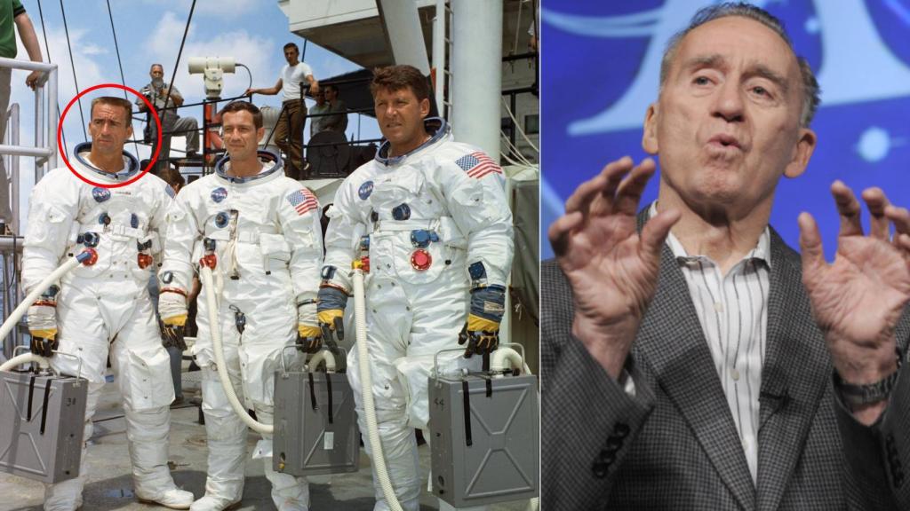 Walt Cunningham en 1968 y en 2009. NASA.