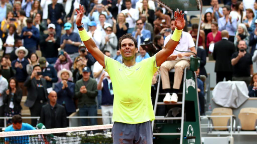 Rafa Nadal celebra una victoria en Roland Garros