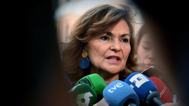 Carmen Calvo, vicepresidenta del Gobierno en funciones, ante los medios de comunicación.