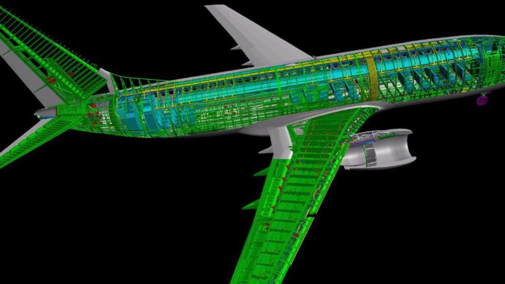 Simulación en 3D de un avión de la empresa americana Boeing.