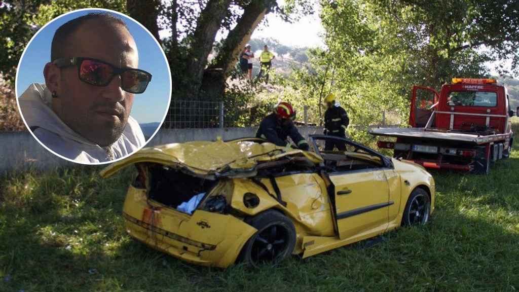'Pecho', conductor del coche siniestrado y el vehículo tras el accidente