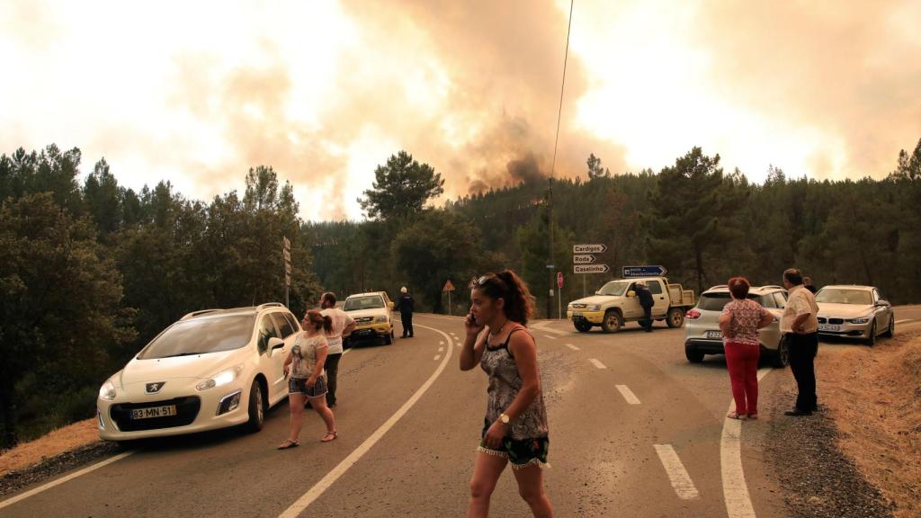 El frente de llamas que ya ha cruzado la carretera que va desde Cardigos hasta Arganil, en Portugal.