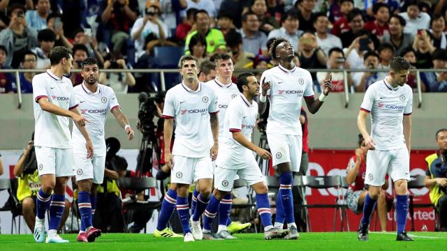 Los jugadores del Chelsea celebran un gol al Barça