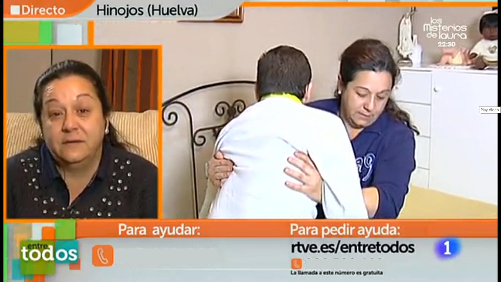 Loli, en su intervención en TVE pidiendo ayuda para su marido.