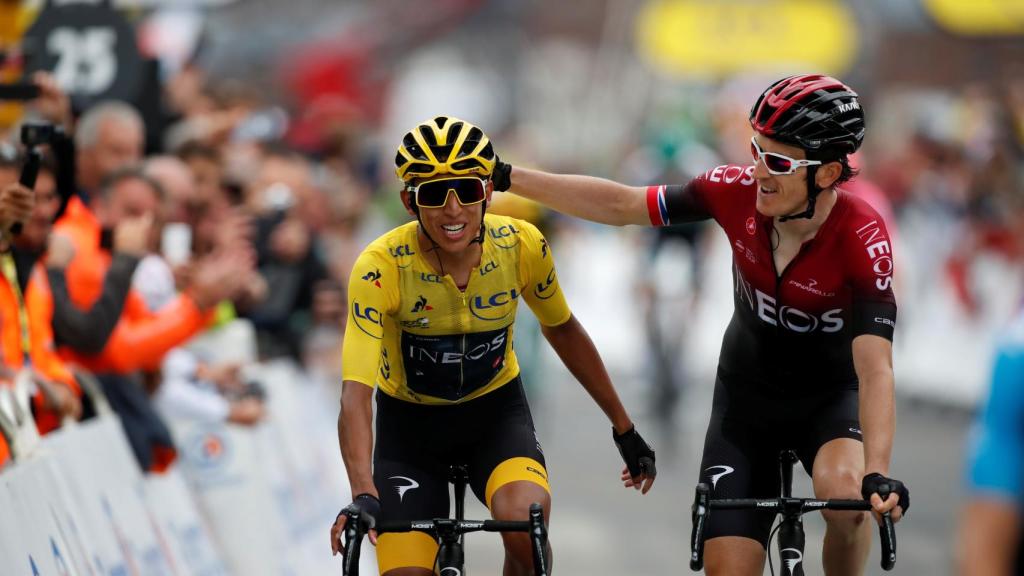 Bernal y Geraint Thomas, en la entrada a meta de la 20ª etapa