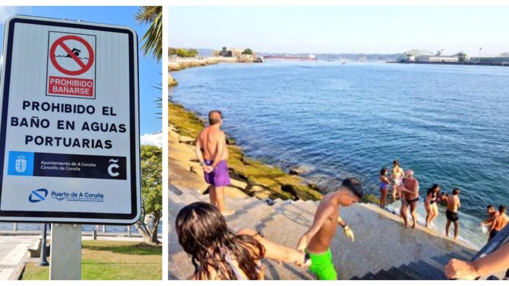 Aparecen carteles que prohíben el baño en el Parrote, en A Coruña