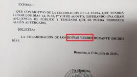 Carta del Ayuntamiento de Benaocaz solicitando ayuda a la Delegación del Gobierno para sus fiestas.