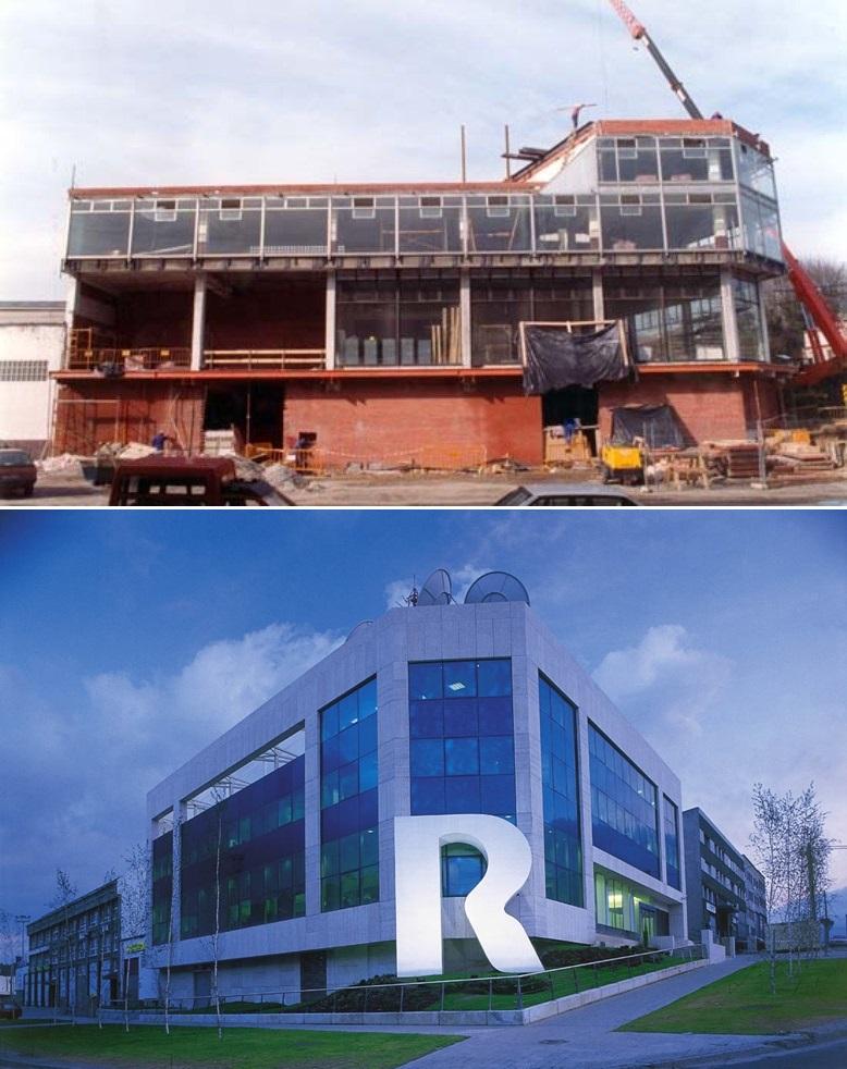 La sede de R Cable en A Grela, antes y después de su reforma.