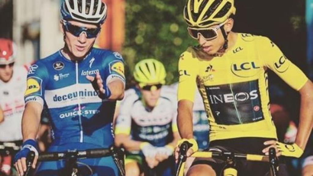 Remco Evenepoel con Egan Bernal. Foto instagram: (@remco.ev)